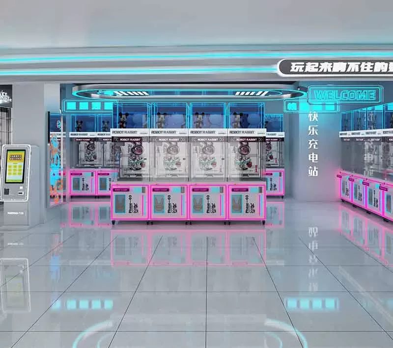 Industrial Style Claw Machine Store Design | 80㎡ Modern Arcade Project