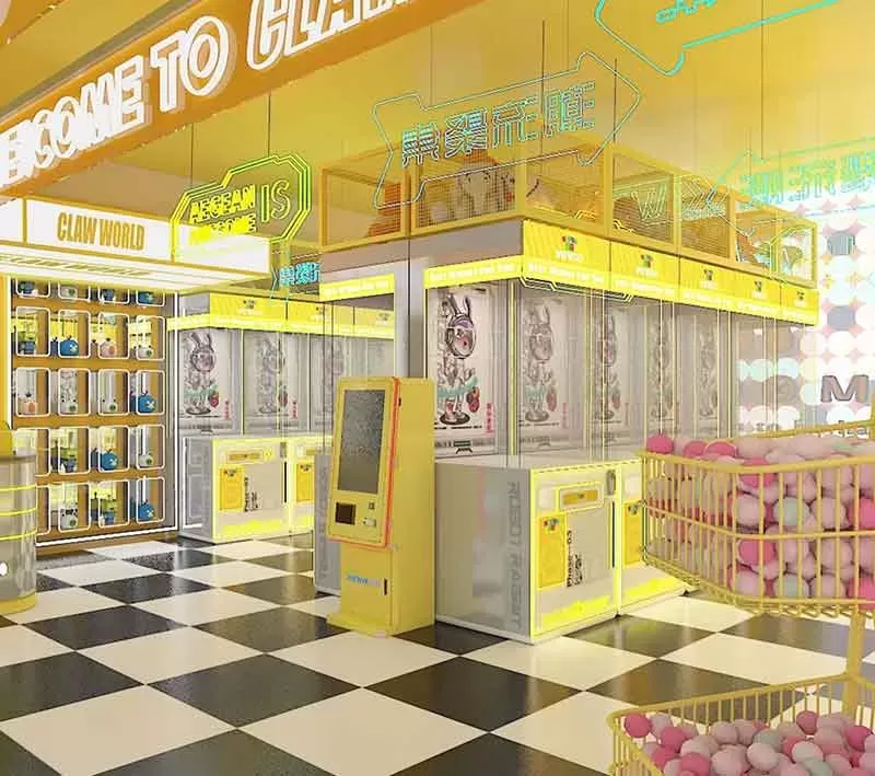 Street Front Claw Machine Store Design | 70㎡ Yellow-Themed Arcade Project