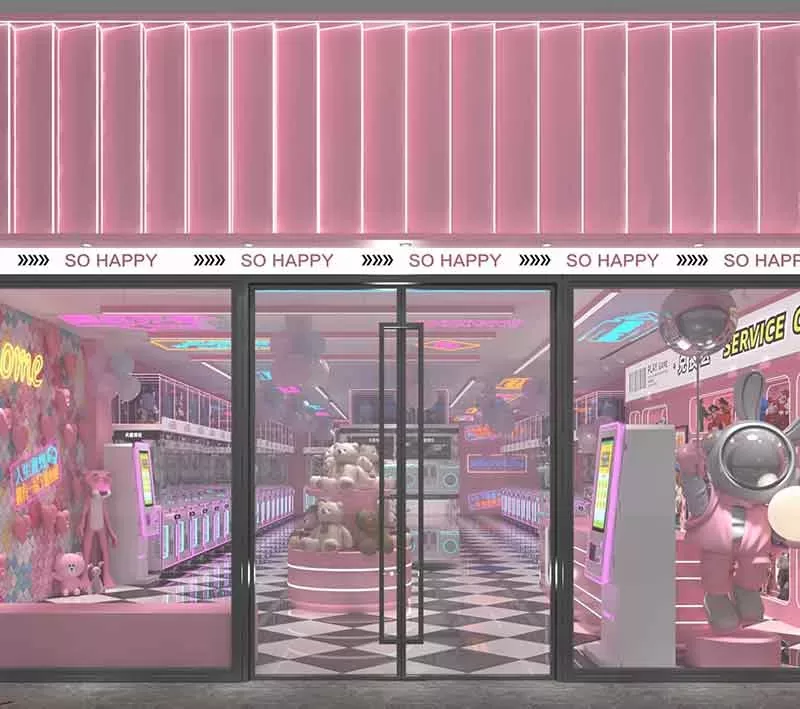 Pink Claw Machine Store Design | 150㎡ Instagram-Inspired Arcade Project