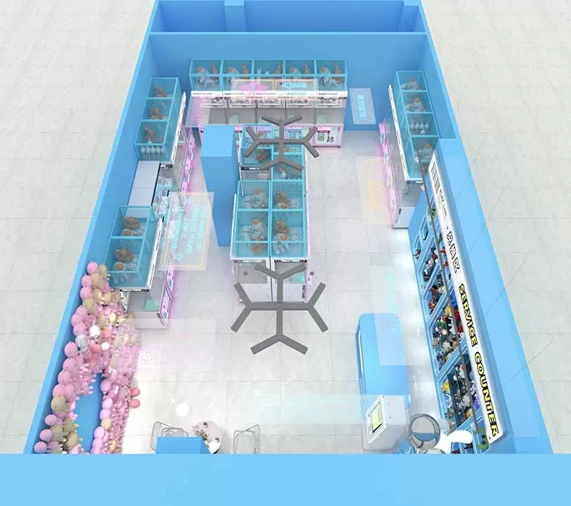 75㎡ Blue Claw Machine Store Design | Small Arcade Business Success Story by Fanhong