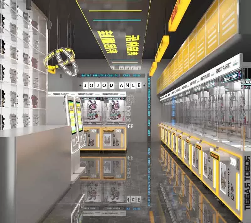 Yellow Metal Claw Machine Store Design | 128㎡ Trendy Arcade Project by Fanhong